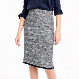 J. Crew Tweed Pencil Skirt Size 0 Fringe Hem Office Career Business Casual